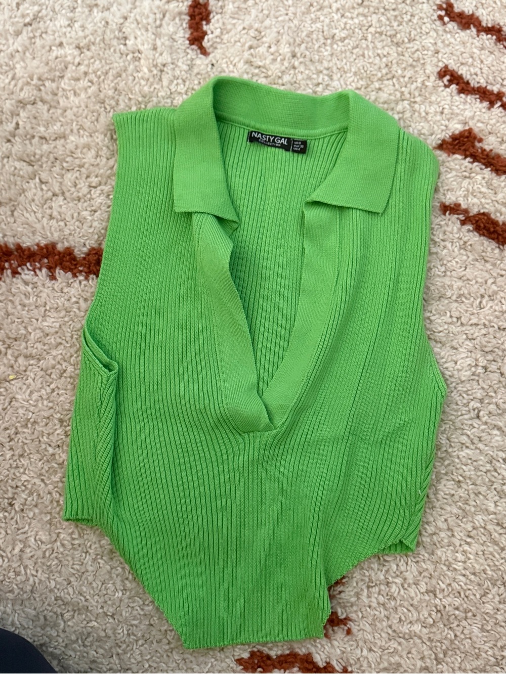 Nasty Gal Lime Green Ribbed Sleeveless Polo Top